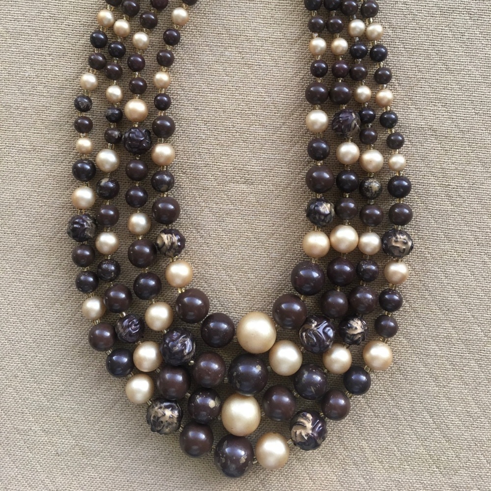 Vintage 4 Strand Beads Necklace Japan